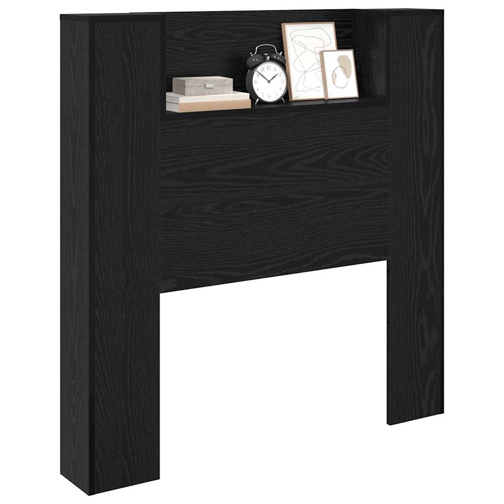 vidaXL Storage Headboard with LED Black Oak Engineered Wood 3