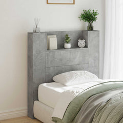 vidaXL Storage Headboard with LED Concrete Grey Engineered Wood 1