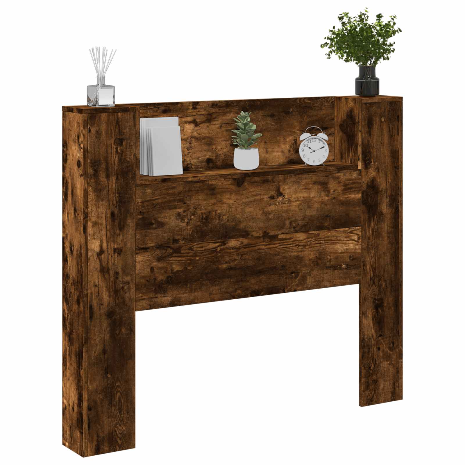 vidaXL Storage Headboard with LED Smoked Oak Engineered Wood 3