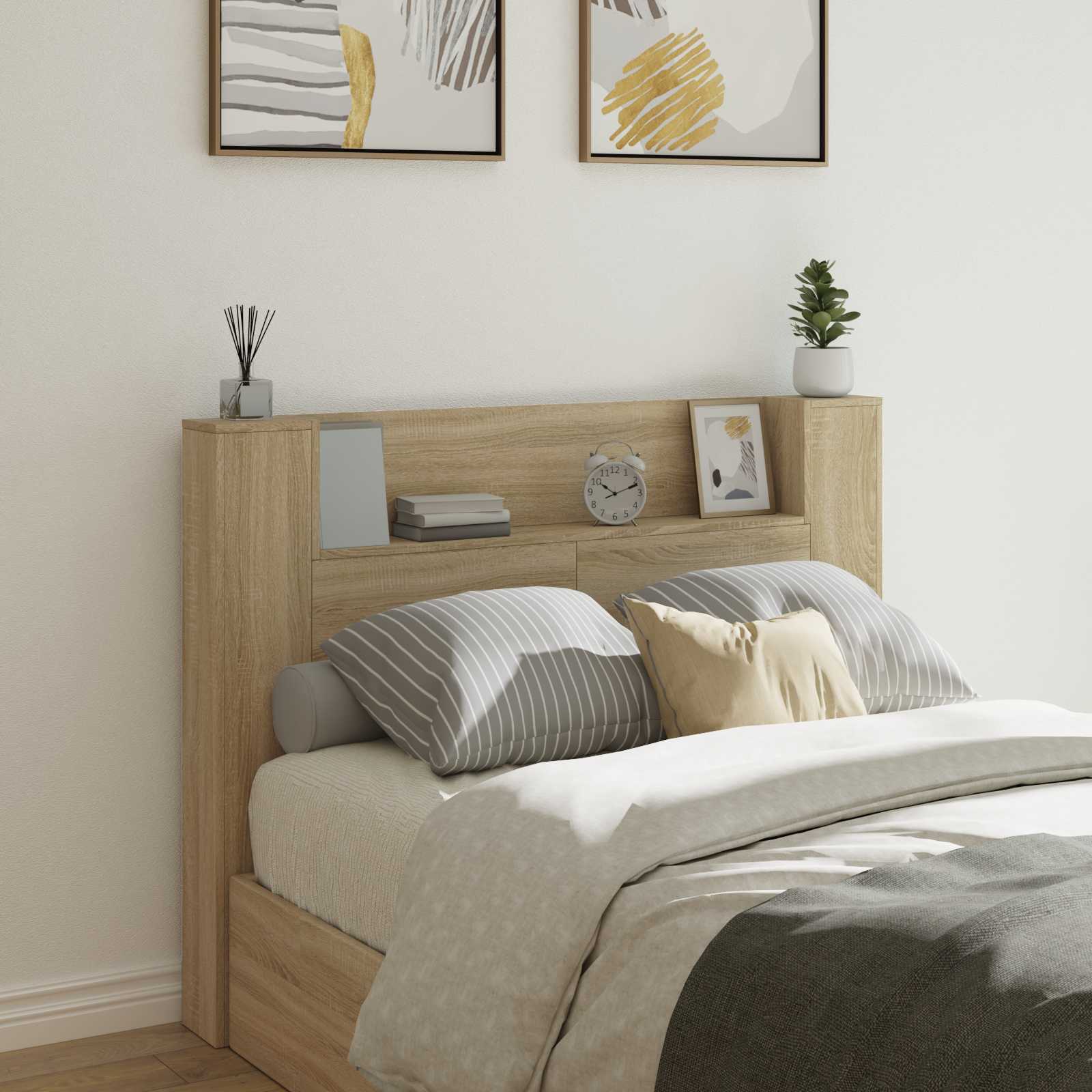 vidaXL Storage Headboard with LED Sonoma Oak Engineered Wood 1