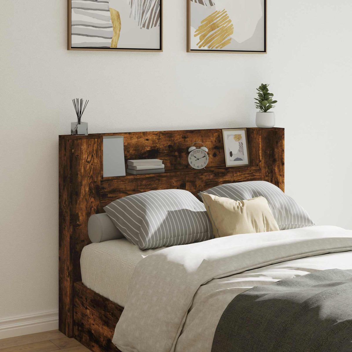 vidaXL Storage Headboard with LED Engineered Wood 140 cm