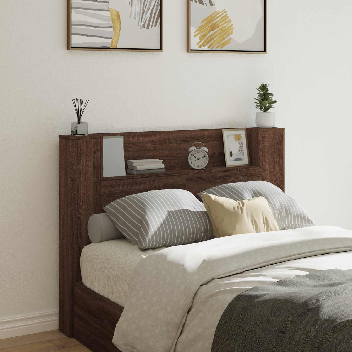 vidaXL Storage Headboard with LED Engineered Wood 140 cm