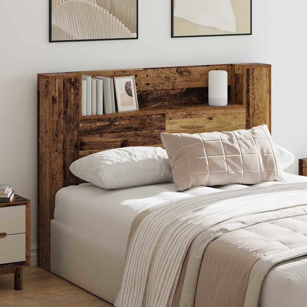 vidaXL Storage Headboard with LED Old Wood Engineered Wood 1