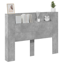 vidaXL Storage Headboard with LED Concrete Grey Engineered Wood 3