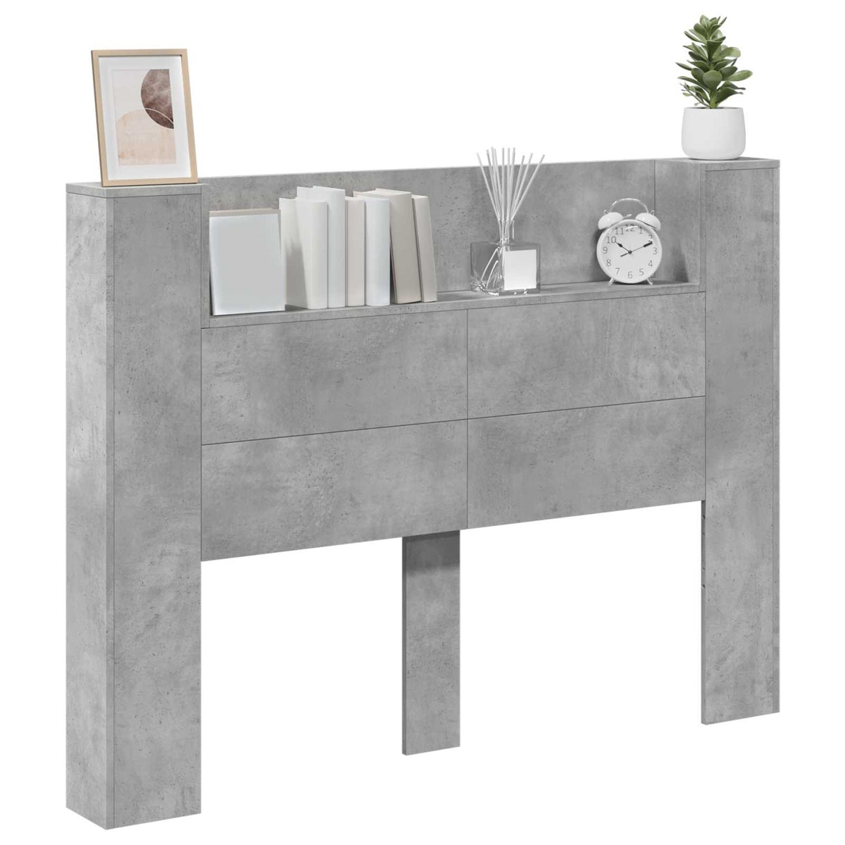 Storage Headboard with LED Engineered Wood 140 cm Concrete grey