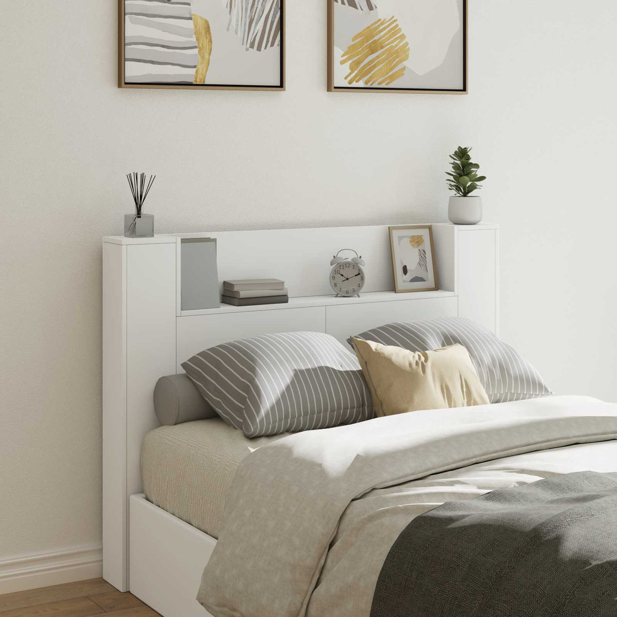 vidaXL Storage Headboard with LED Engineered Wood 140 cm