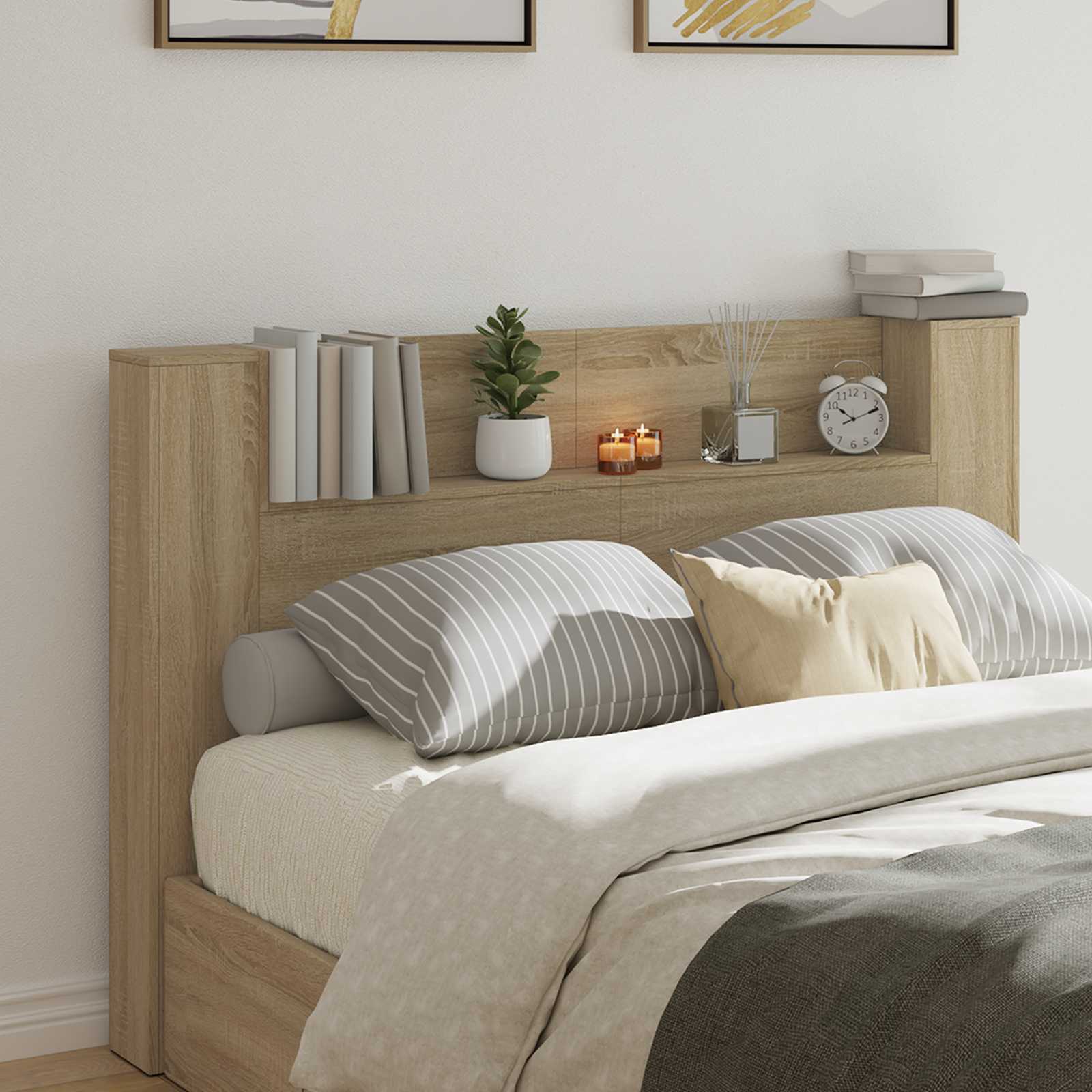 vidaXL Storage Headboard with LED Sonoma Oak Engineered Wood 1