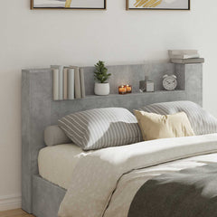 Storage Headboard with LED Engineered Wood 160 cm Concrete grey