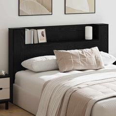 Storage Headboard with LED Engineered Wood 160 cm Black oak