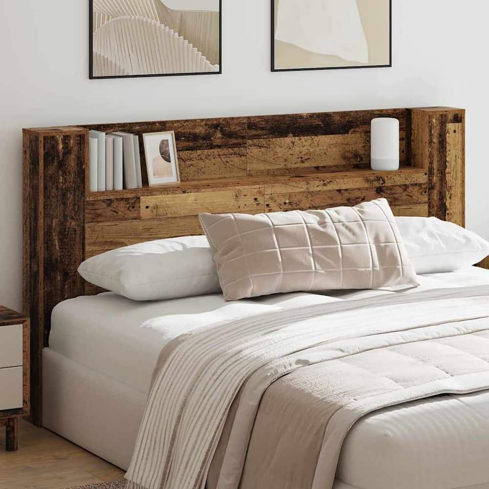 Storage Headboard with LED Engineered Wood 180 cm Old wood
