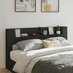 Storage Headboard with LED Engineered Wood 200 cm Black
