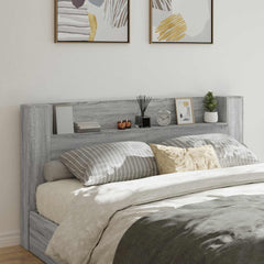 Storage Headboard with LED Engineered Wood 200 cm Grey sonoma