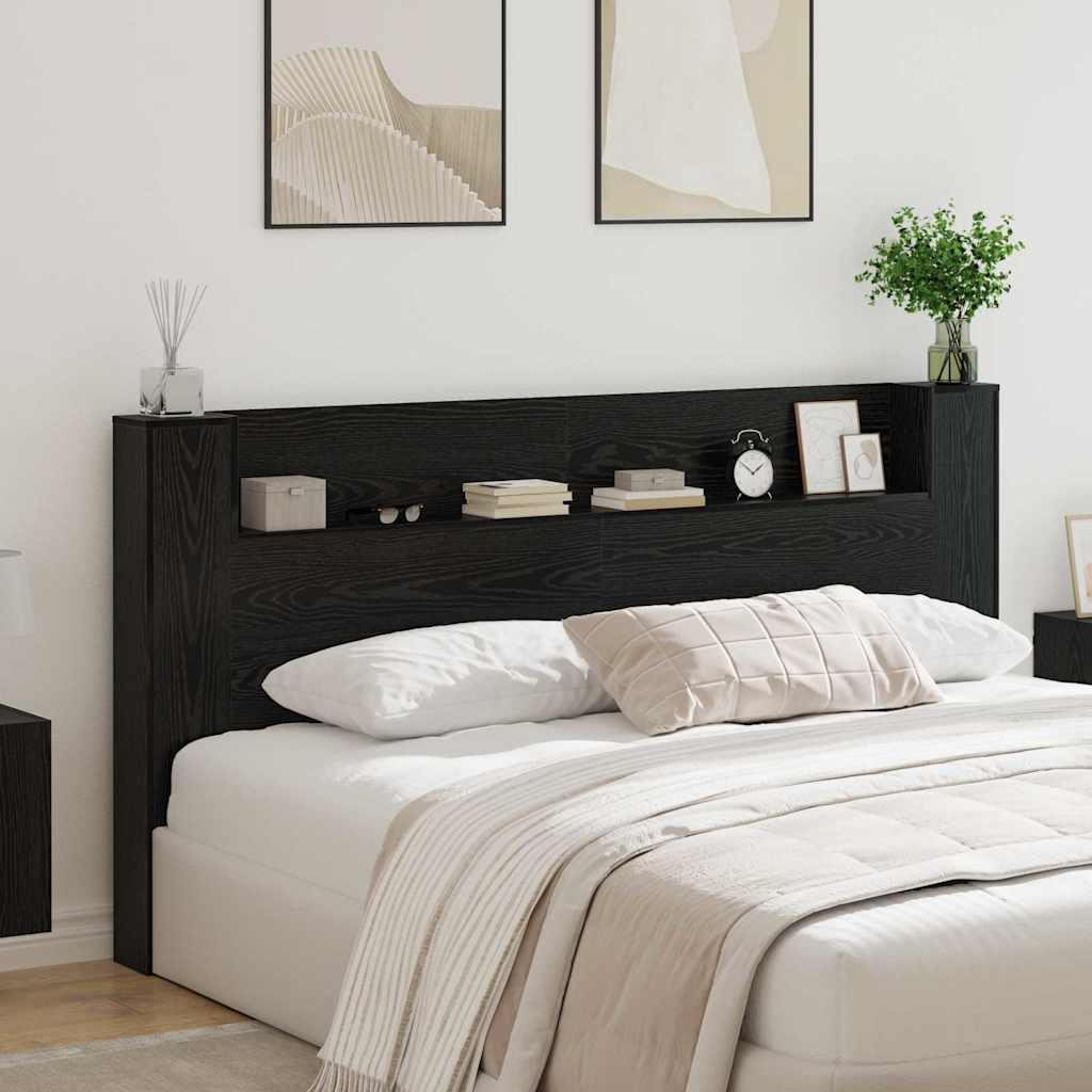 Storage Headboard with LED Engineered Wood 200 cm Black oak