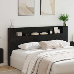 Storage Headboard with LED Engineered Wood 200 cm Black oak