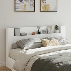 Storage Headboard with LED Engineered Wood 200 cm White