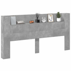 Storage Headboard with LED Engineered Wood 200 cm Concrete grey