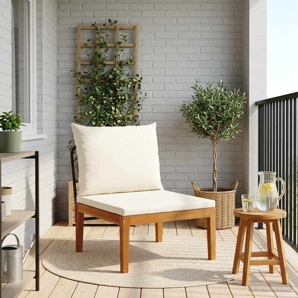 Garden with Cushions Solid Acacia Wood & Rope Black and Cream White Middle sofa
