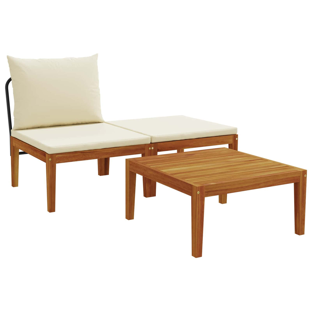 Garden with Cushions Solid Acacia Wood & Rope Black and Cream White Middle sofa + footrest + table
