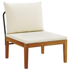 Garden with Cushions Solid Acacia Wood & Rope Black and Cream White Middle sofa + footrest + table