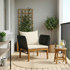 Garden with Cushions Solid Acacia Wood & Rope Black and Cream White Chair