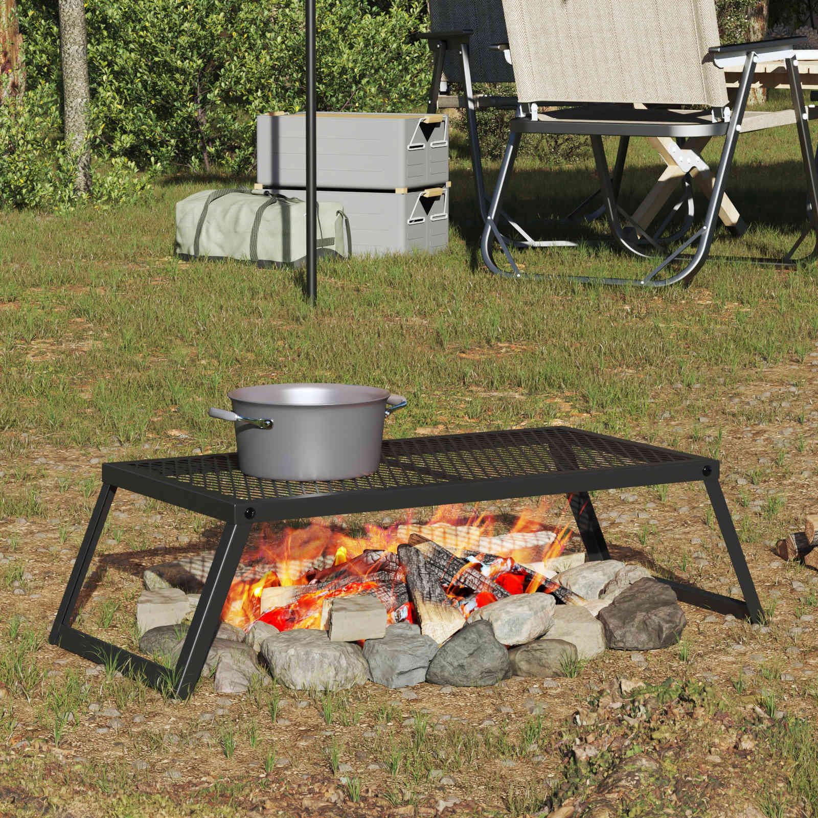 vidaXL Foldable Camping Grill 58 x 31 x 2 cm Alloy Steel Black 1