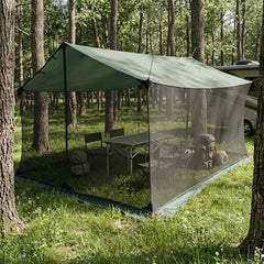Camping Tarp with Mesh Walls 340 x 260 x 220 cm Army green
