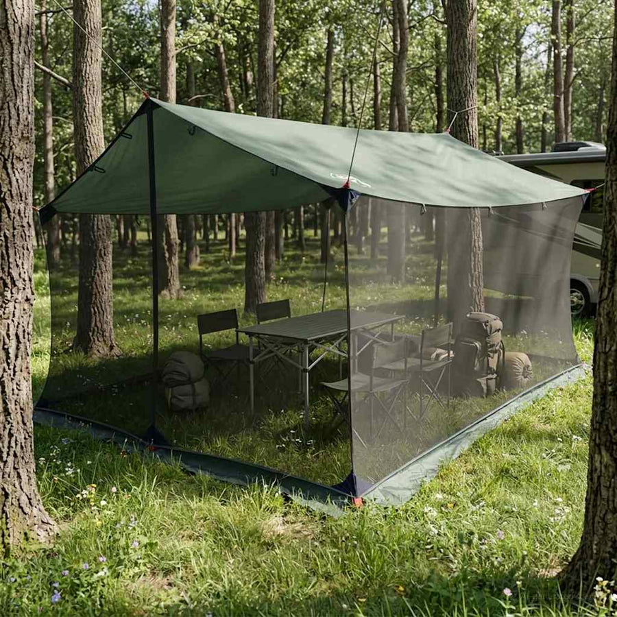 Camping Tarp with Mesh Walls 340 x 260 x 220 cm Army green