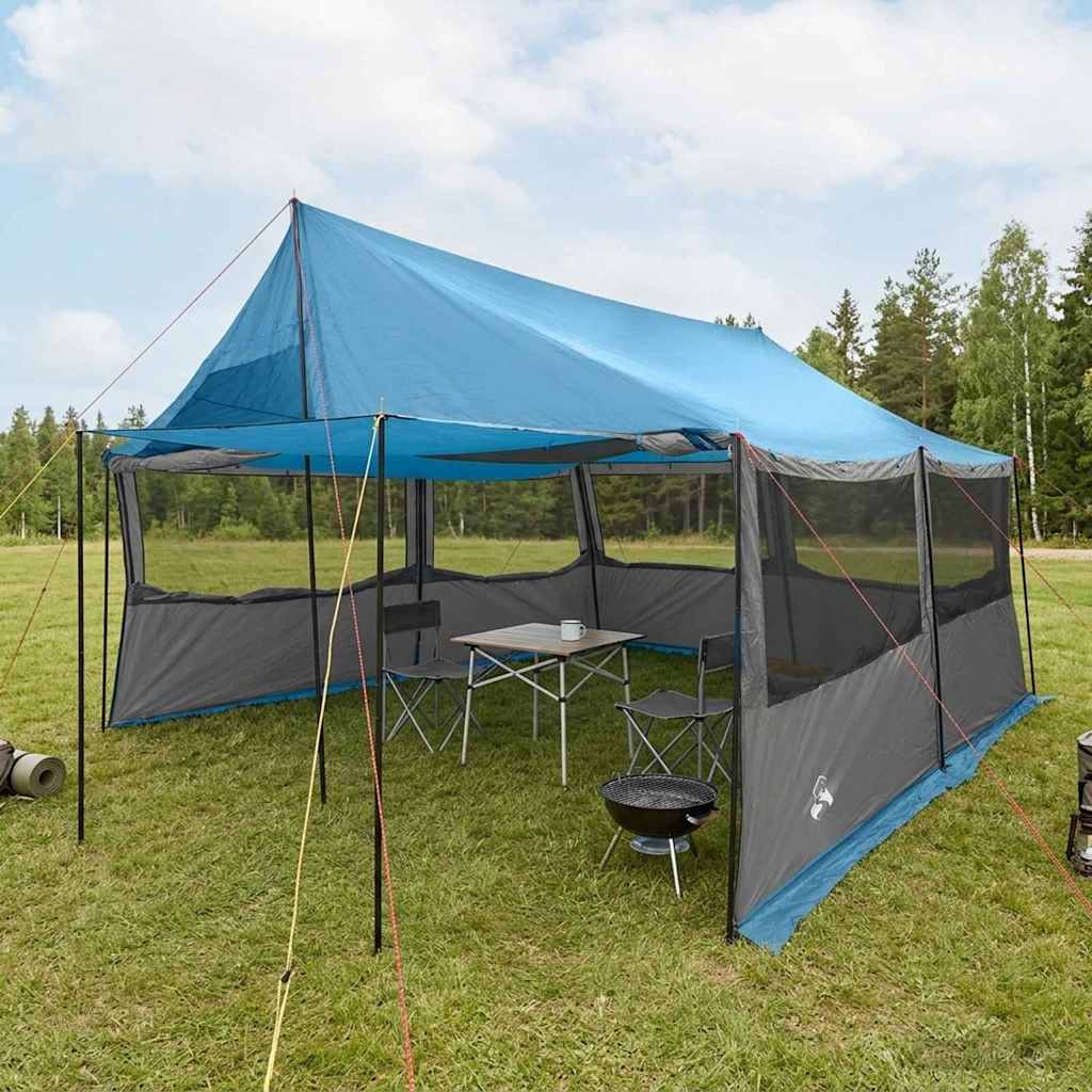 Family Tent 450 x 400 x 265 cm Polyester and Steel Blue 450 x 400 x 265/165 cm