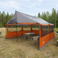 Family Tent 450 x 400 x 265 cm Polyester and Steel Grey and orange 450 x 400 x 265/165 cm