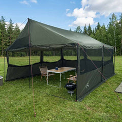 Family Tent 450 x 400 x 265 cm Polyester and Steel Army green 450 x 400 x 265/165 cm