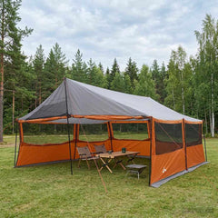 Family Tent 450 x 400 x 265 cm Polyester and Steel Grey and orange 600 x 402 x 268/168 cm