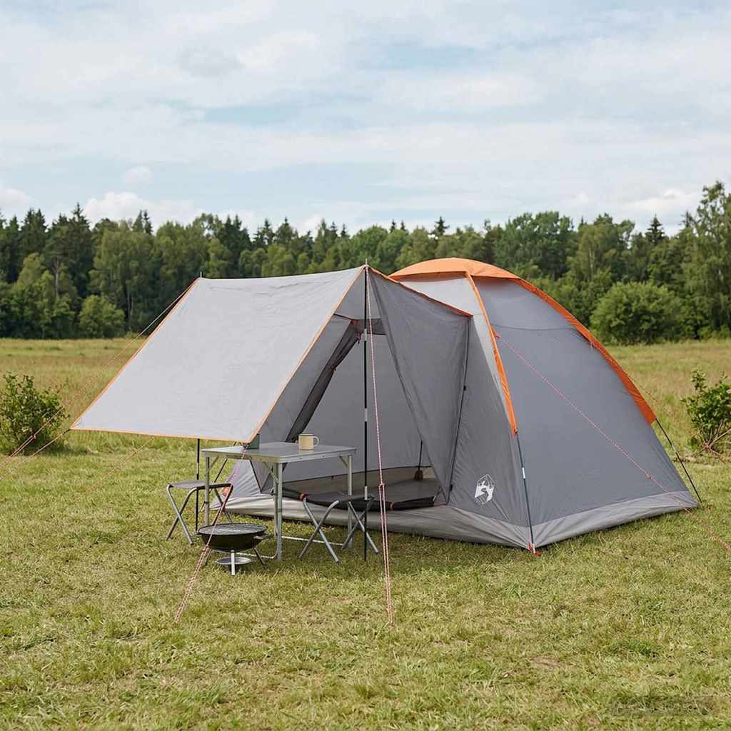 Camping Tent Polyester and Steel Grey and orange 4-person