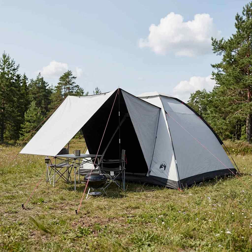 Camping Tent Polyester and Steel White blackout 4-person