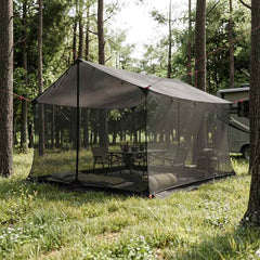 Camping Tarp with Mesh Walls 340 x 260 x 220 cm Brown and grey