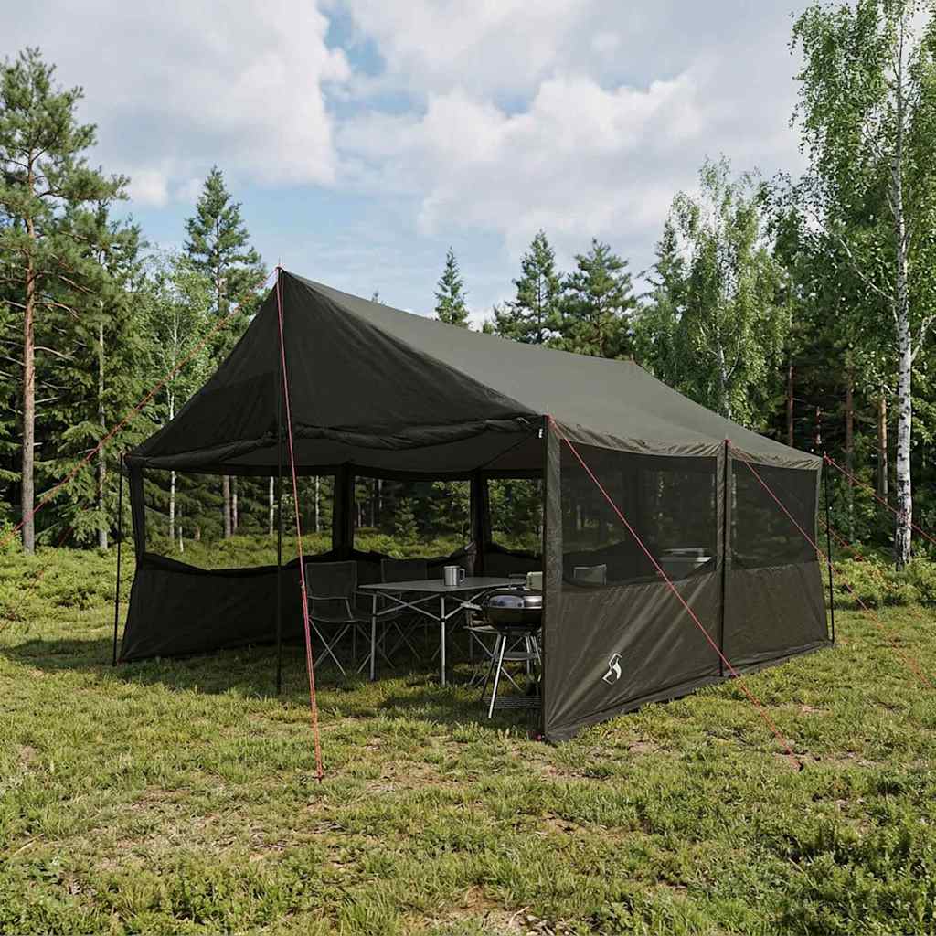 Family Tent 450 x 400 x 265 cm Polyester and Steel Brown and grey 450 x 400 x 265/165 cm