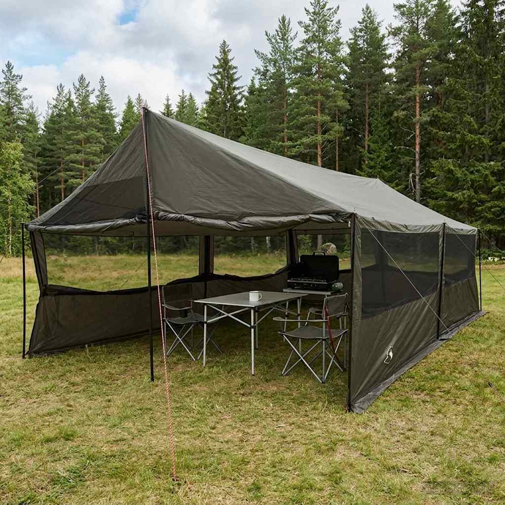Family Tent 450 x 400 x 265 cm Polyester and Steel Brown and grey 600 x 402 x 268/168 cm
