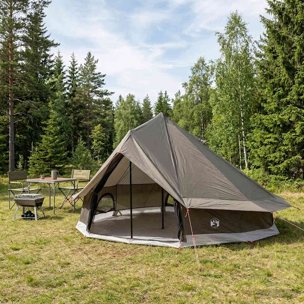 Tipi Tent Polyester and Steel Brown Grey 18-Person