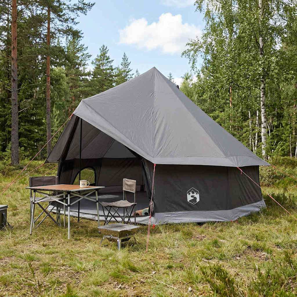 Tipi Tent Polyester and Steel Brown Grey 8-Person