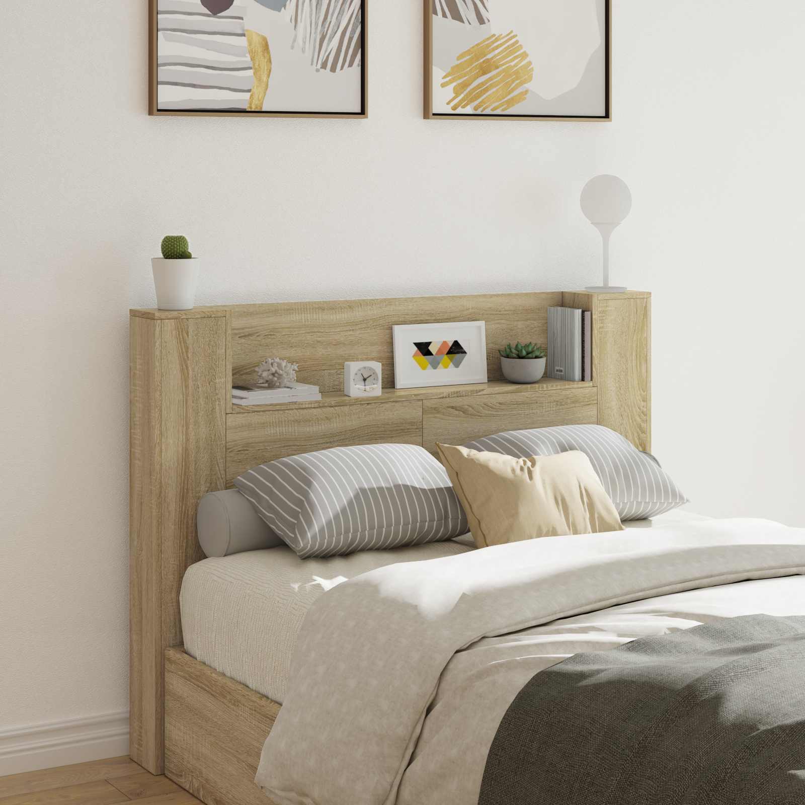 vidaXL Headboard Cabinet with LED Sonoma Engineered Wood 1
