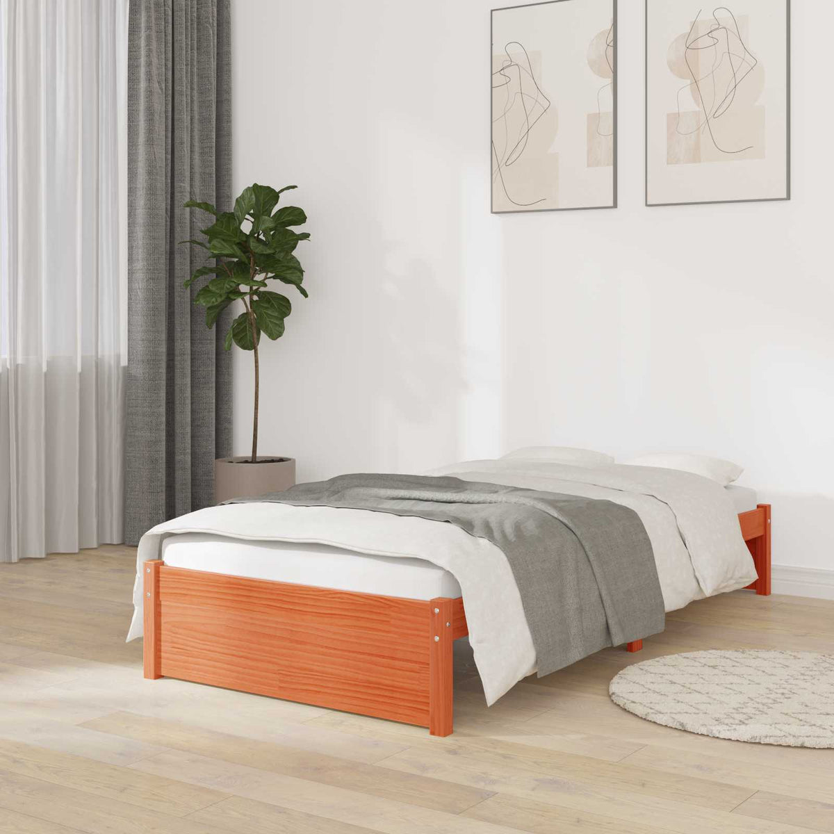 Bed Frame Solid Pine Wood Length 200 cm Wax brown 90 cm