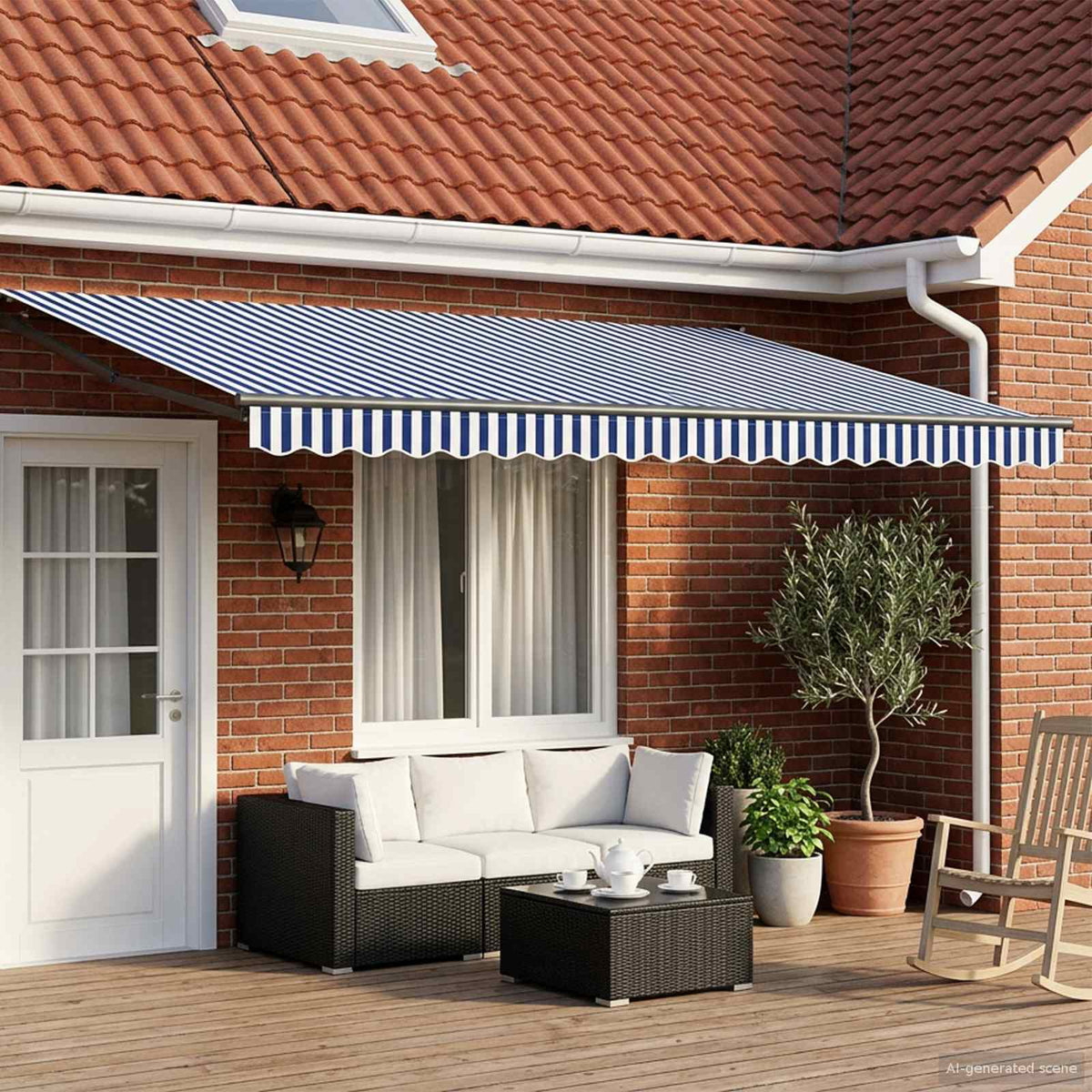 Awning Solar Anthracite Blue White Stripe