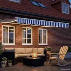 Manual Awning Solar LED White Blue Stripe