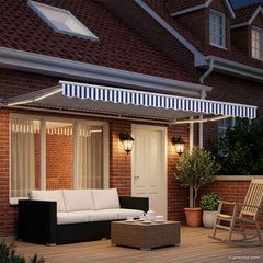 Manual Awning with Solar LED 4 x 3.5 m White Blue and White Stripe