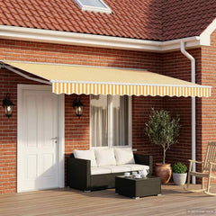Manual Awning with Solar LED 4 x 3.5 m White Yellow and White Stripe