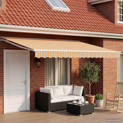 Manual Awning with Solar LED 4 x 3.5 m White Orange/Grey/Blue/White Stripe
