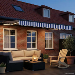 Manual Awning Solar LED Anthracite Blue White Stripe