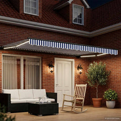 Manual Awning Solar LED Anthracite Blue White Stripe
