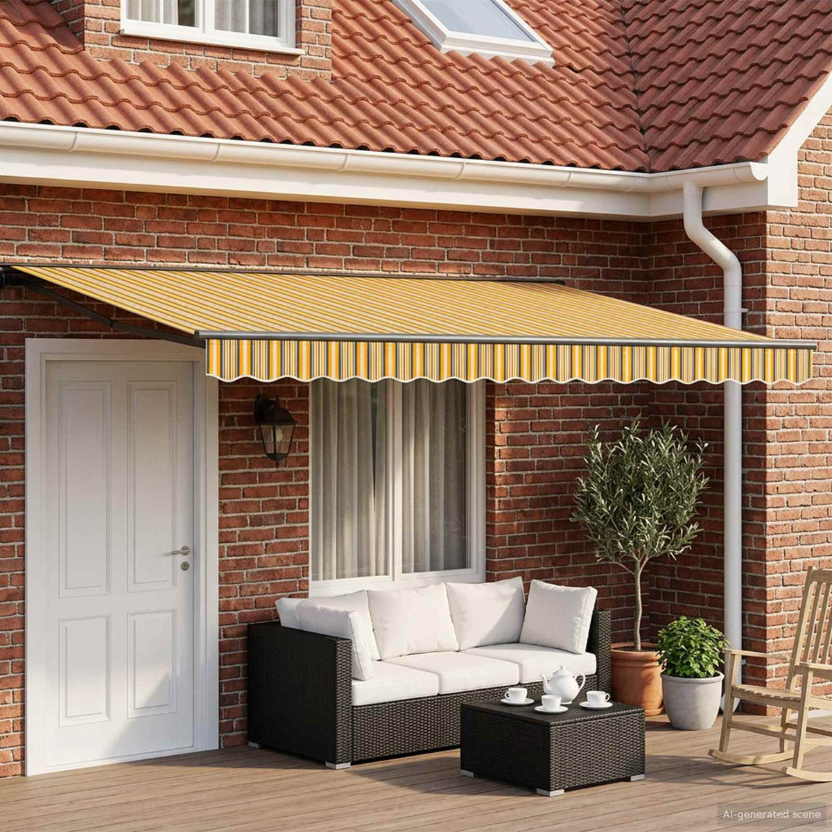Manual Awning with Solar LED 5 x 3.5 m Anthracite Yellow/Grey/White Stripe