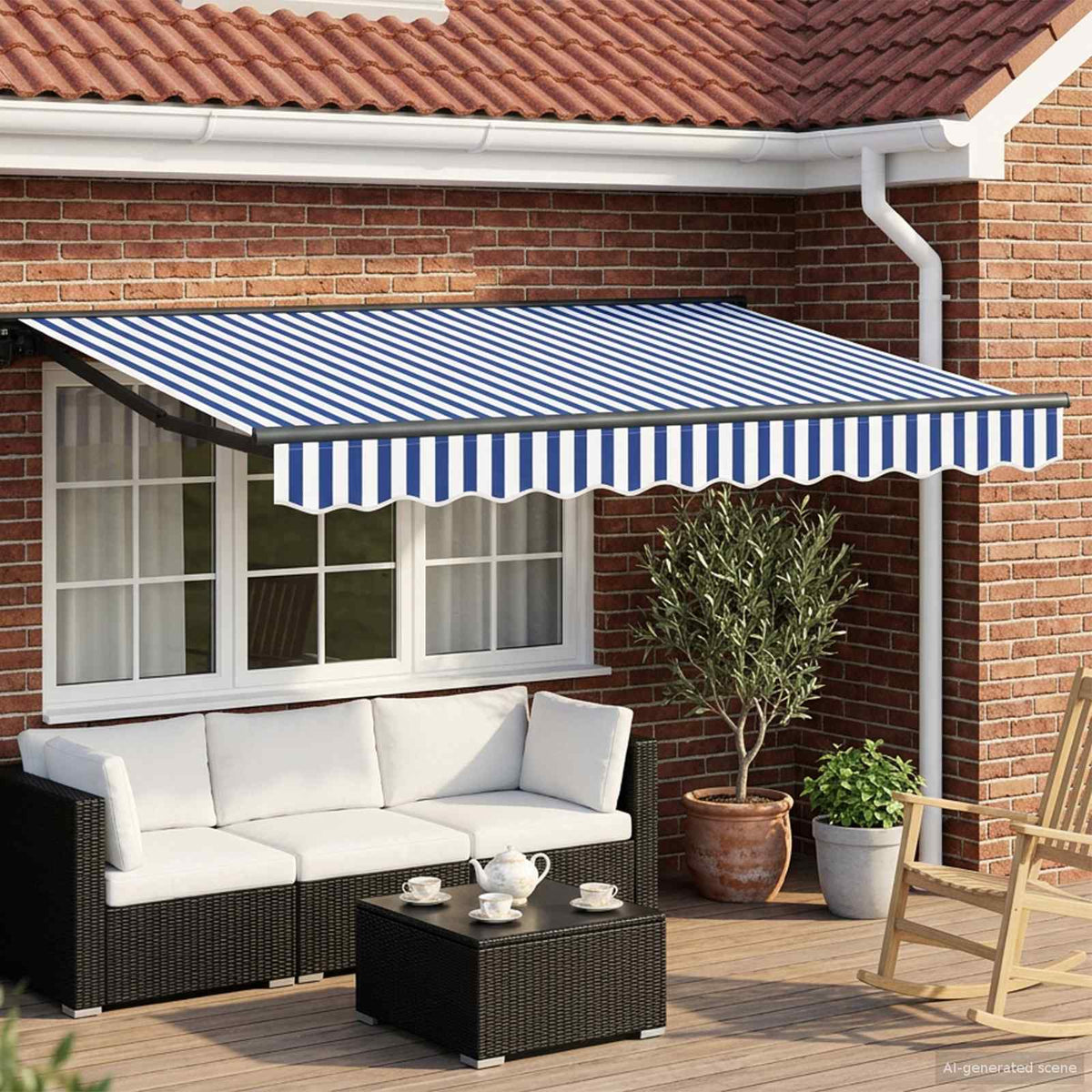 Solar Awning Anthracite Blue White Stripe