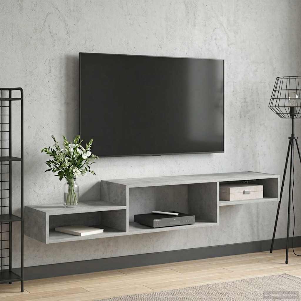 vidaXL Wall-mounted TV Cabinet Wall-Mounted Concrete Grey 4
